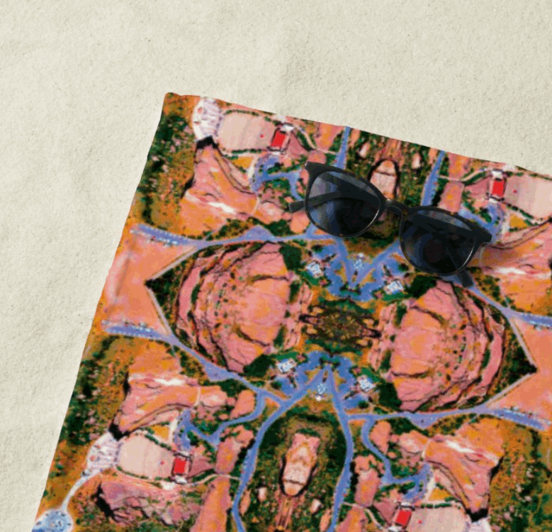 Beach Towel "Red Rocks Park & Amphitheatre Geodelic Motif"