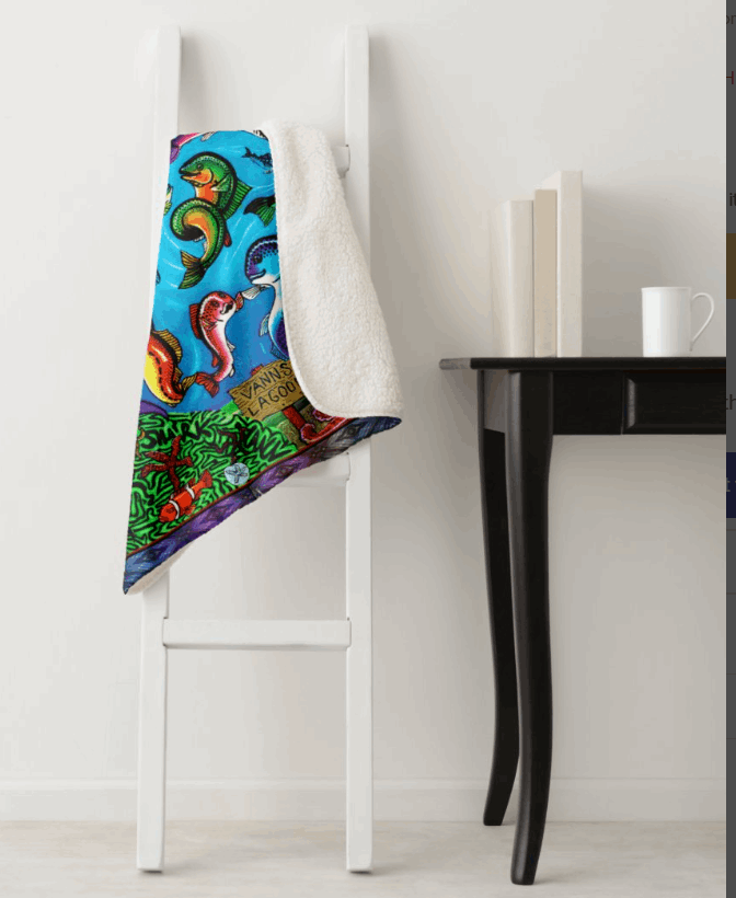 "Vann's Lagoon" Sherpa Fleece Blanket Lg Free Shipping!