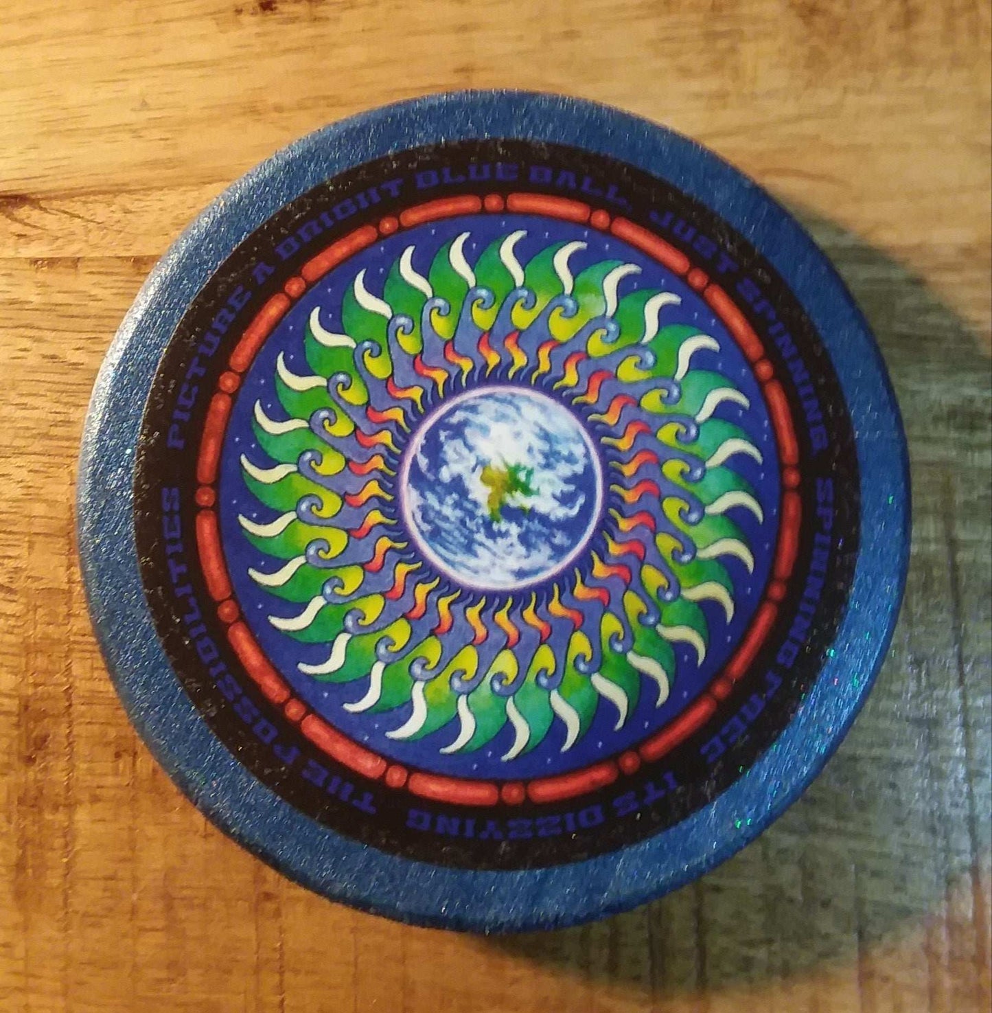 "Throwing Stones" Coaster 4 inch "Picture A Bright Blue Ball Just Spinning, Spinning Free"