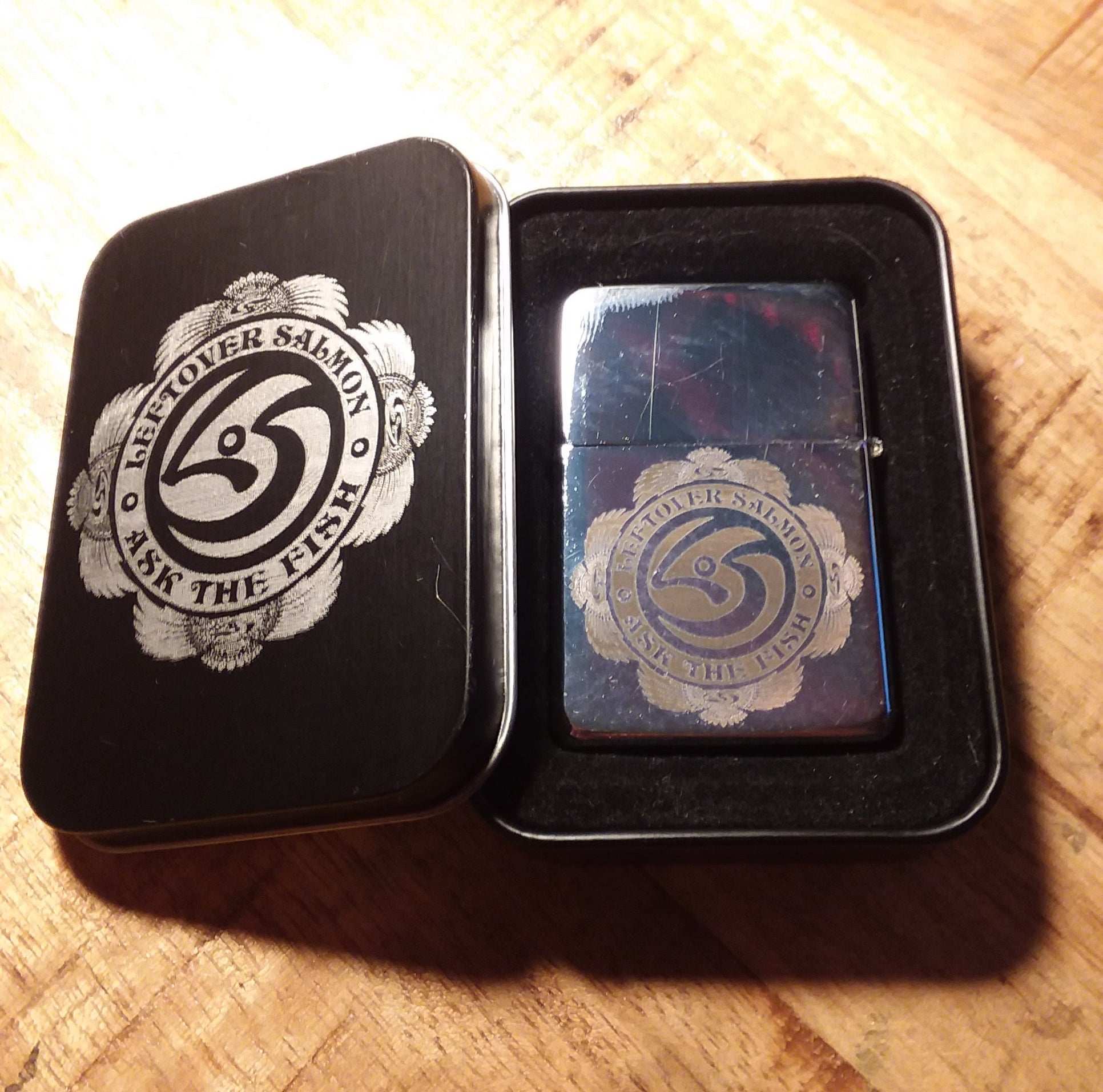 Laser Engraved Zippo style lighter and case