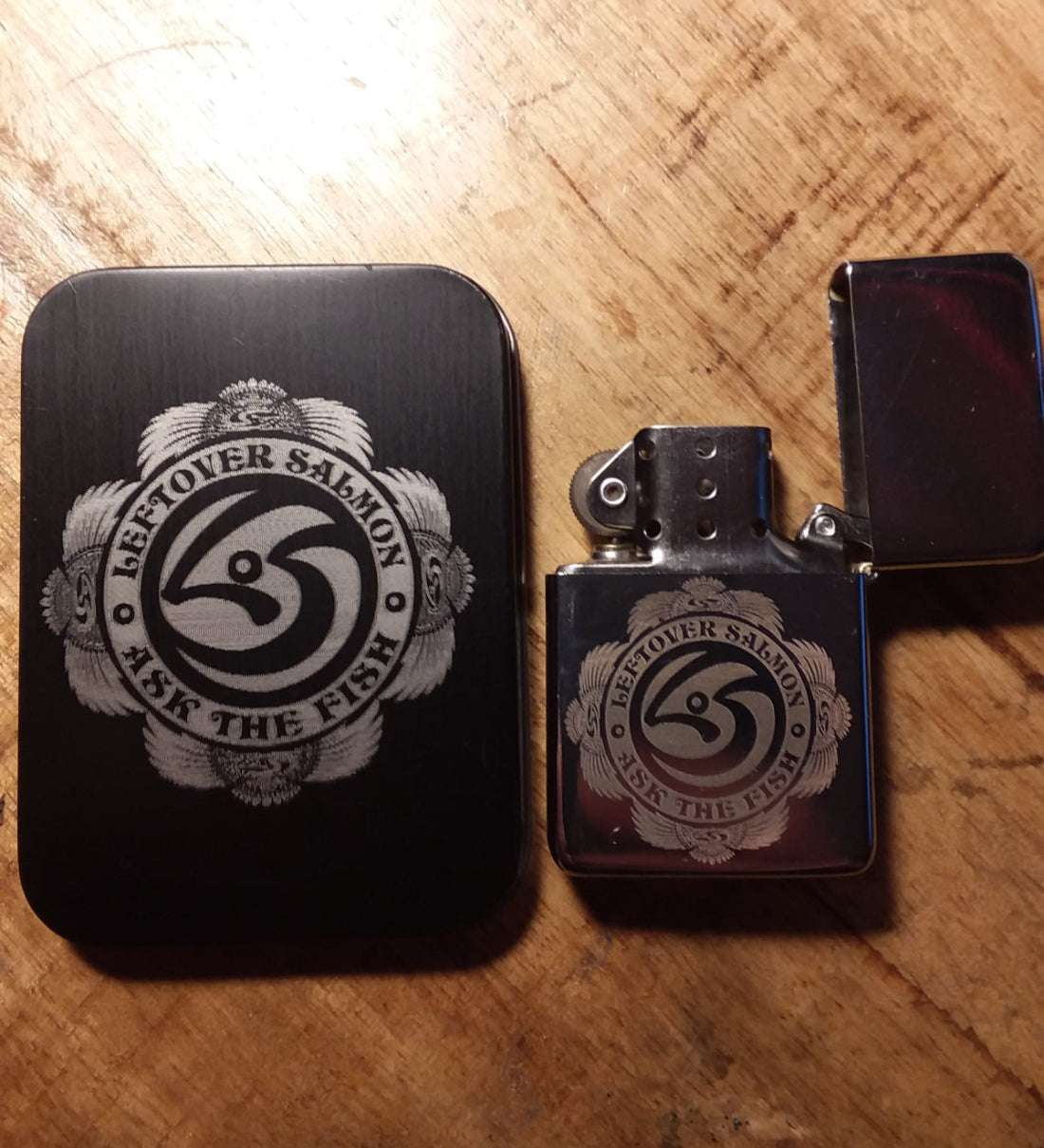 Laser Engraved Zippo style lighter and case