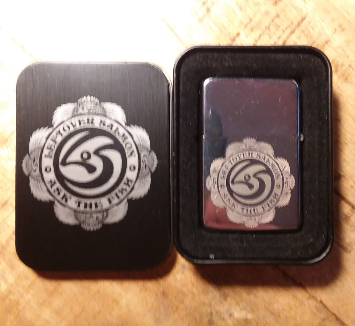 Laser Engraved Zippo style lighter and case