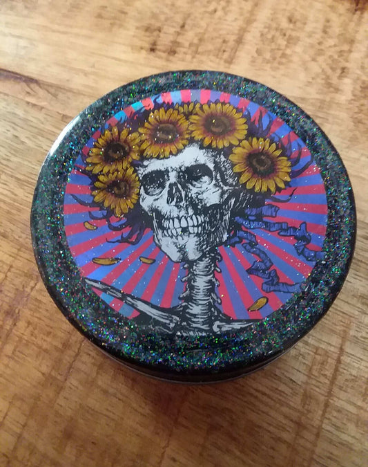 Bertha w/ Sunflowers R. Biffle design printed on prism material w Dayo Knight micro rainbow sparkle