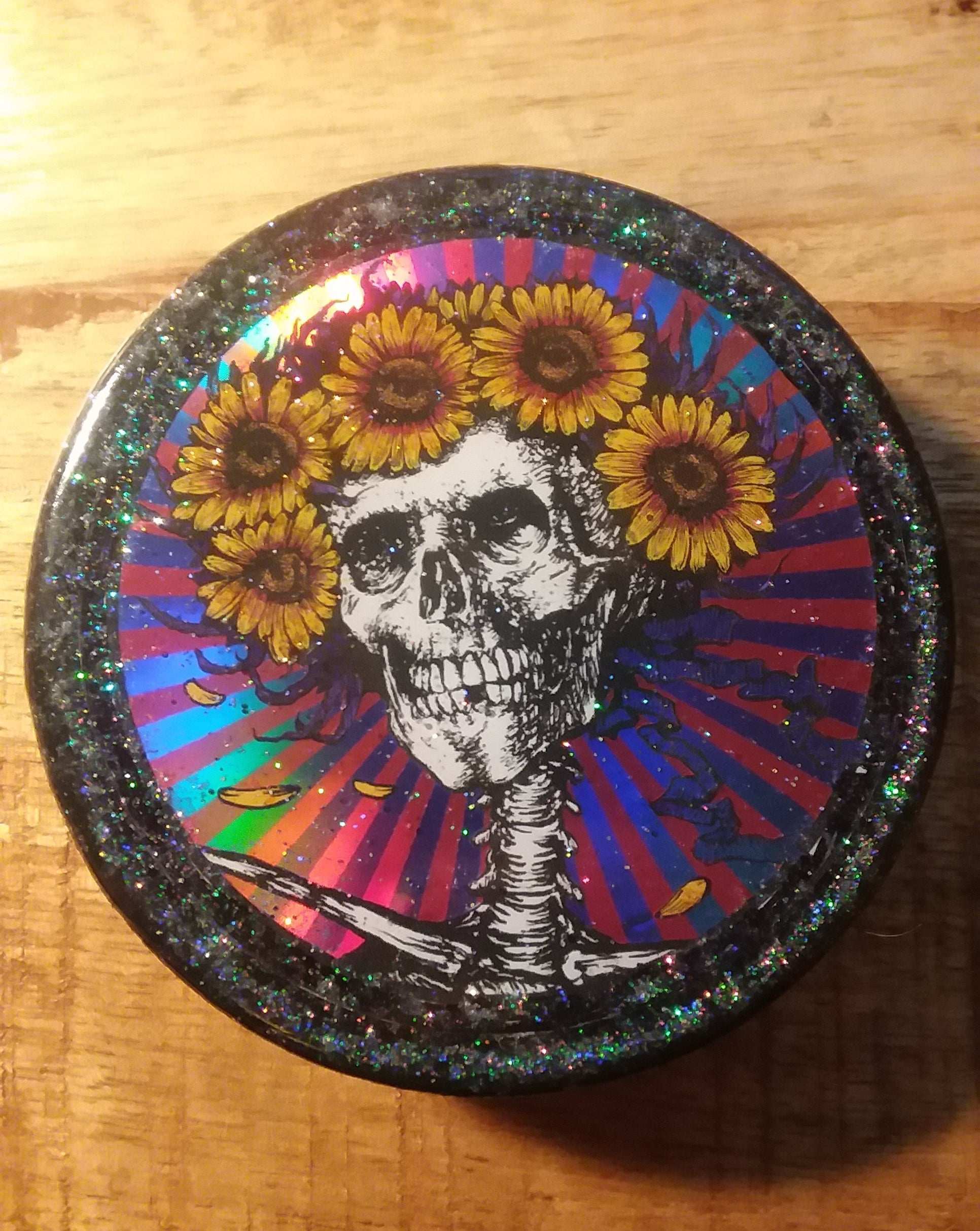 Bertha w/ Sunflowers R. Biffle design printed on prism material w Dayo Knight micro rainbow sparkle