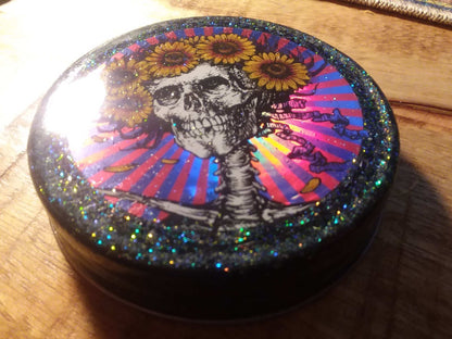 Bertha w/ Sunflowers R. Biffle design printed on prism material w Dayo Knight micro rainbow sparkle