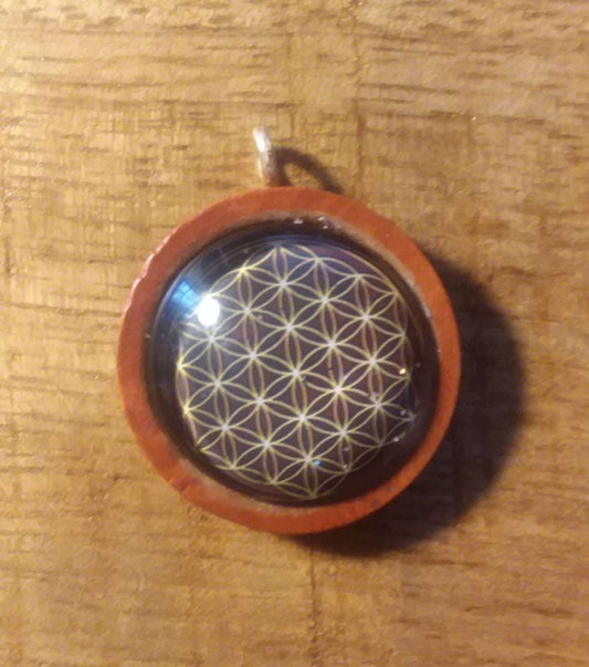 Flower Of Life Charm glass wood setting